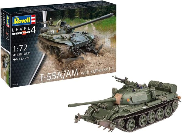 REV03328 - Tank T-55A/AM WITH KMT-6/EMT-5 to assemble and paint - 1