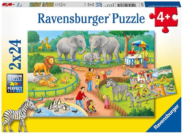 RAV078134 - 2x24 Piece Puzzle A Day at the Zoo - 1