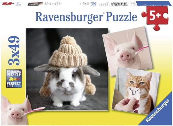 RAV080281 - 3 Jigsaw Puzzles 49 Pieces Amusing Portraits of Animals - 1