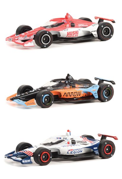 GREEN11545 - Set of 3 cars : INDIANAPOLIS 500 #8 Marcus ERICSSON - #5 Pato O'WARD - #1 Tony KANAAN - 1