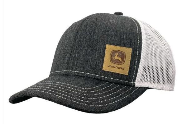 MC13080620BK - Black cap with white mesh back and JOHN DEERE patch - 1