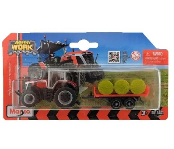MST15590-D - MASSEY FERGUSON 8S.265 with flatbed trailer and round baler (blister pack) - 1