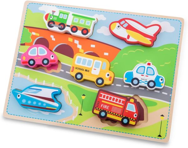 NCT10520 - 7 piece wooden puzzle transport vehicles - 1