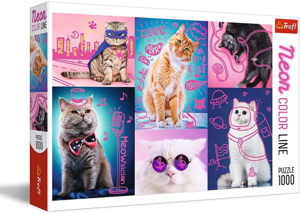 TRF10581 - Puzzle 1000 Pieces Cats with color neon Pink - 1