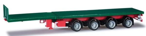HER076203-03 - Flatbed Trailer 4 Axles Green Scale: 1/87 - 1