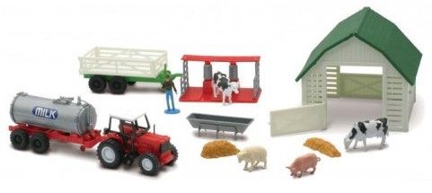 NEW05885B - Farm With Red Tractor and Trailer - 1