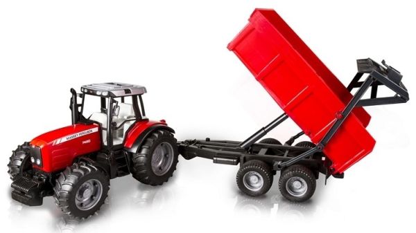 BRU2045 - MASSEY FERGUSON 7480 with trailer 2 axles BRUDER toys - 1