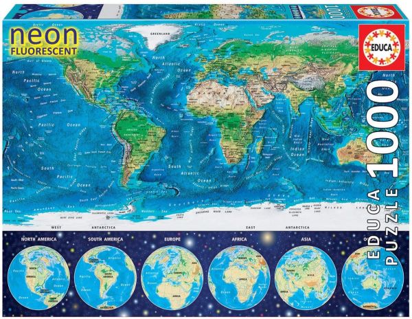 EDU16760 - Fluorescent World Map 1000 Piece Puzzle - 1