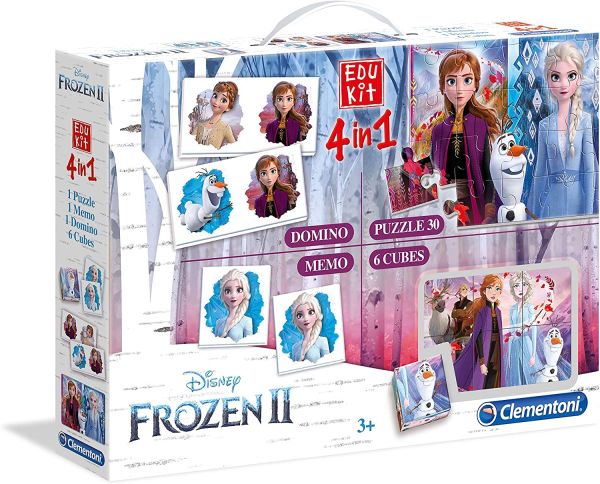 CLE18059 - EDUKIT - 4 in 1 domino memo puzzle 30 pcs and 6 cubes SNOW QUEEN 2 - 1