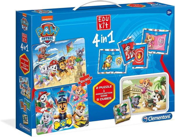 CLE18097 - EDUKIT - 4 in 1 domino memo puzzle 30 pieces and 6 cubes La PAT'PATROUILLE - 1