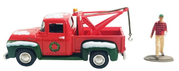 GREEN30564-B - 1956 Ford F-100 tow truck with mechanic figure from the Christmas Collection 2025 series, still in blister pack - 1