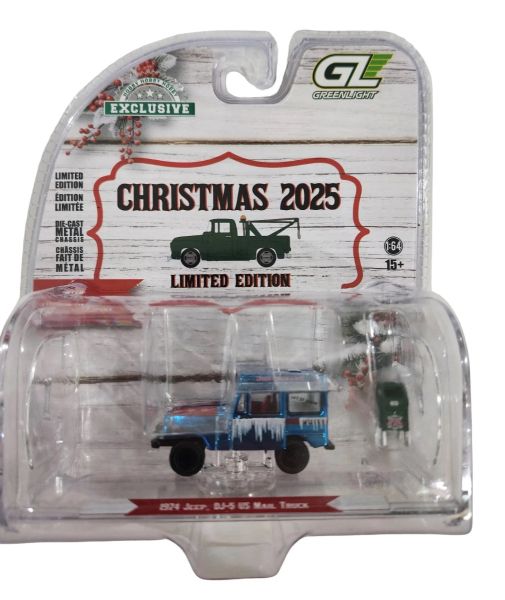 GREEN30564-D-CHROME - 1974 Jeep DJ-5, blue chrome, US Mail van with mailbox, from the 2025 Christmas Collection series, still in blister pack. - 1