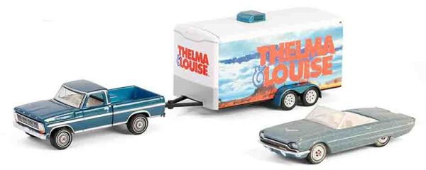 GREEN31180-B - 1967 FORD F-250 with trailer and 1966 FORD Thunderbird convertible - THELMA & LOUISE from the HITCH & TOW series in blister pack - 1