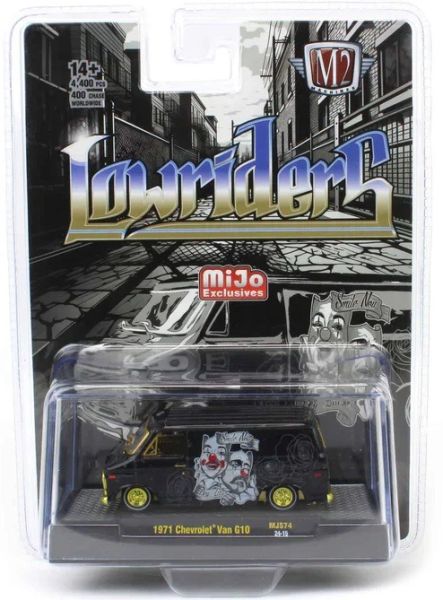M2M-31500-MJS74-DORE - 1971 Chevrolet Van G10, black with gold rims, still in blister pack - 1