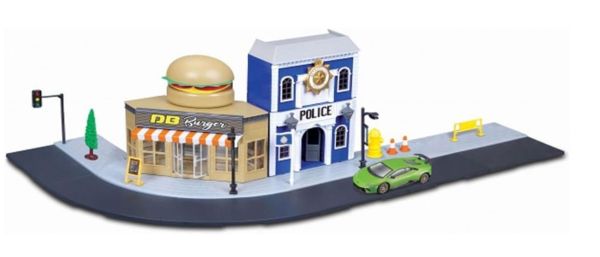 BUR31507 - BURAGO City - 2 Structures Bruger and Police with green LAMBORGHINI - 1