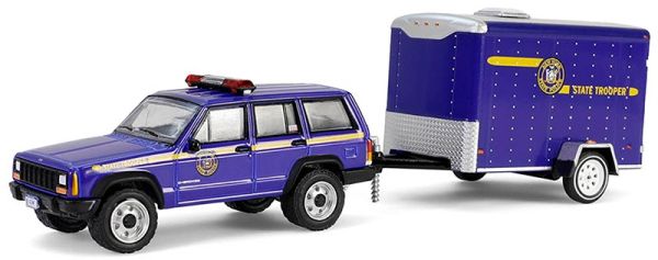 GREEN32315-B - JEEP Cherokee 2001 New York Police with trailer from the HOT PURSUIT series in blister pack - 1