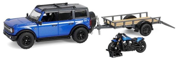 GREEN32320-C - FORD Bronco with Trailer and Accessories 2021 Black and Blue from the HITCH & TOW series blister pack - 1