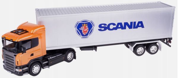 WEL32626 - SCANIA V8 R470 4x2 Orange with 2-Axle Container Carrier and Container - 1