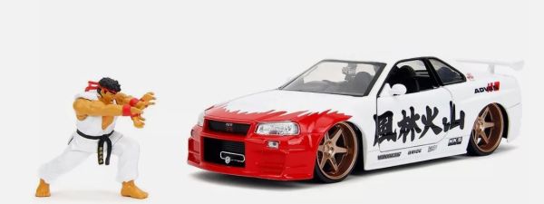 JAD35114 - NISSAN Skyline GT-R R34 White with STREET FIGHTER figure - 1