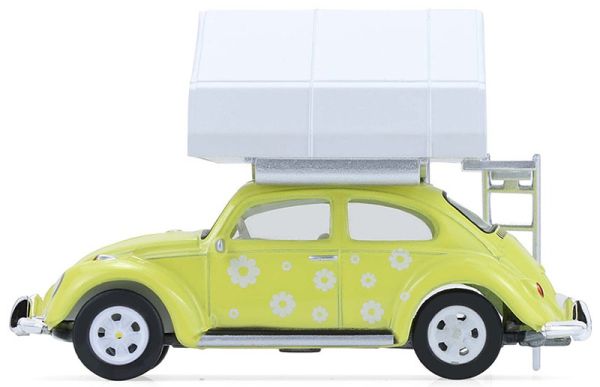 GREEN38080-A - Yellow Volkswagen Beetle Classic Flower Power with roof tent from The Great Outdoors series, still in its original packaging. - 1