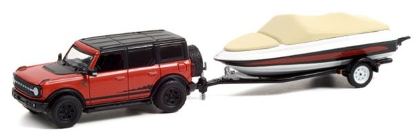 GREEN32230-D - 2021 FORD Bronco Wildtrack with HITCH & TOW trailer and boat in blister pack - 1