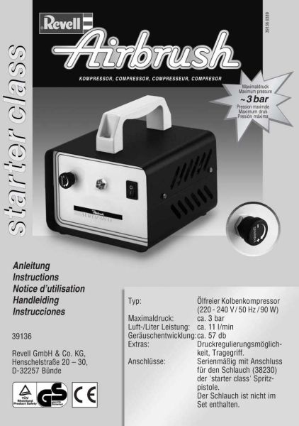 REV39136 - Airbrush Starter Class Airbrush Compressor - 1