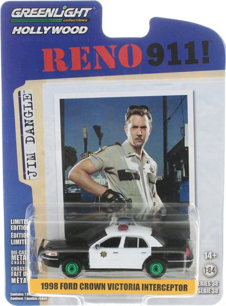 GREEN44980-B_VERT - FORD Crown Victoria Interceptor 1998 with green wheels from the film RENO 911 ! under blister - 1