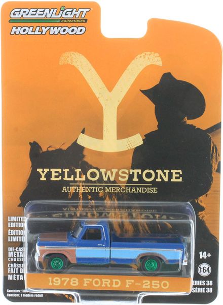 GREEN44980-E_VERT - FORD F-250 1978 Blue with green rims from the TV series YELLOWSTONE in blister pack - 1