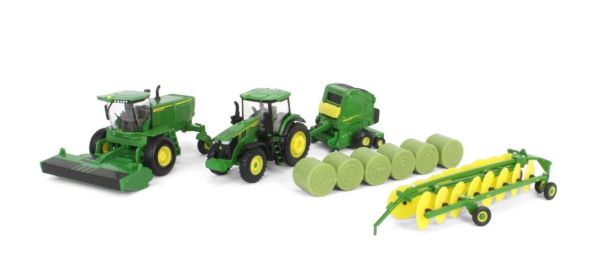 ERT45931 - JOHN DEERE haymaking set - W235R rake - 7R 250 tractor - 561R baler - 1