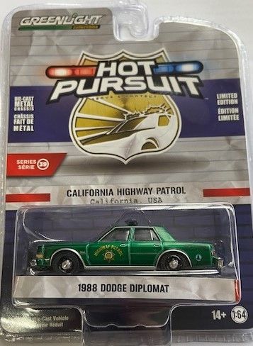 GREEN42970-CVERT - DODGE Diplomat 1988 Green Patrol of Califonia HOT PURSUIT series 39 in blister - 1