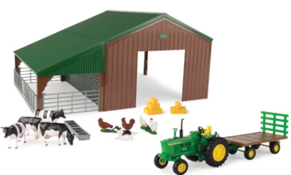 BRI47024 - Shed with JOHN DEERE; tray and animals - 1