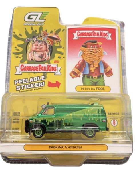 GREEN54120-A-VERT - Green 1983 GMC Vandura - Petey Da Fool from the Garbage Pail Kids series, still in its original packaging - 1