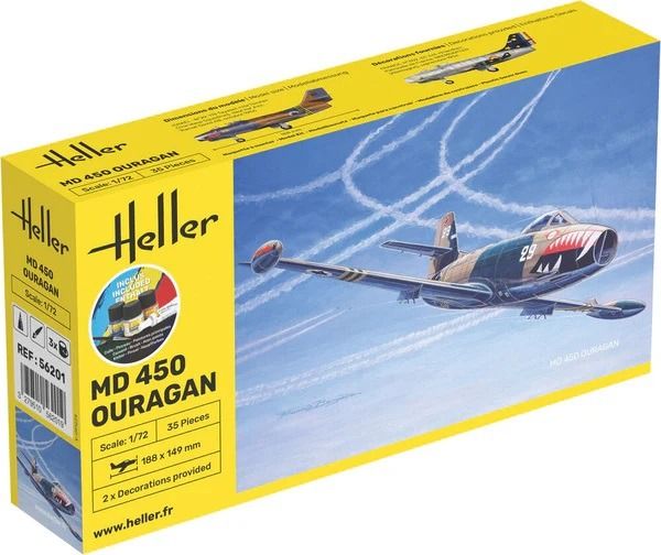 HEL56201 - Starter kit with paint and accessories - DASSAULT MD 450 Ouragan to assemble - 1