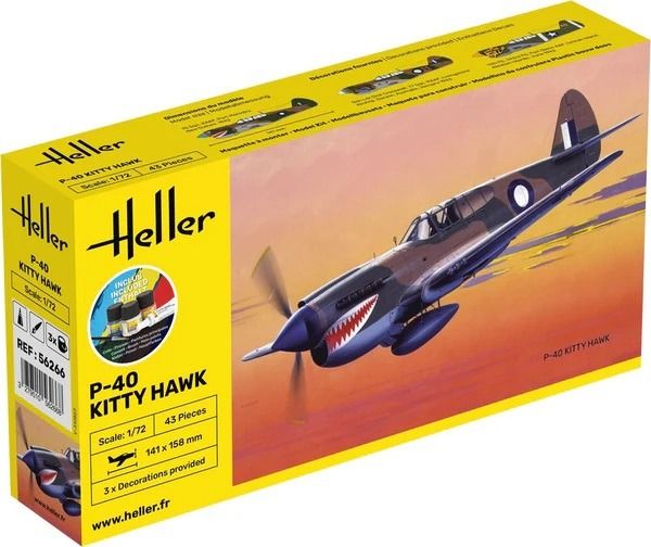 HEL56266 - Starter kit with paint and accessories - CURTISS P-40 Kitty Hawk to assemble - 1
