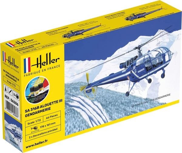 HEL56286 - Starter kit with paint and accessories - ALOUETTE SA 316 III Gendarmerie - 1