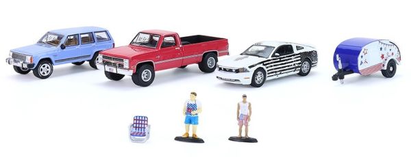 GREEN58058 - Barbecue diorama with 3 cars, trailer, and accessories - 1