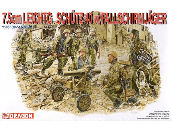DRA6147 - 7.5cm light protection 40 with paratrooper to be assembled and painted - 1