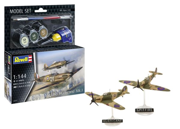 REV63771 - MODEL SET - SUPERMARINE Spitfire Mk.Ia & HURRICANE MK.I aircraft to assemble with paint - 1