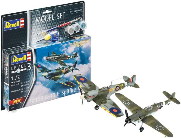 REV63710 - Messerschmitt Bf109G-10 & Spitfire Mk.V Combat Set with Buildable Paint - 1