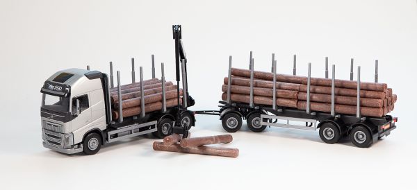 EMEK70301 - VOLVO FH16 6x4 grey rigid with 2+2 axles timber transport trailer - 1