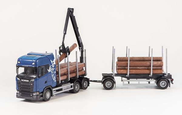 EMEK70674 - SCANIA S730 6x4 blue rigid with 1+1 axle timber transport trailer - 1