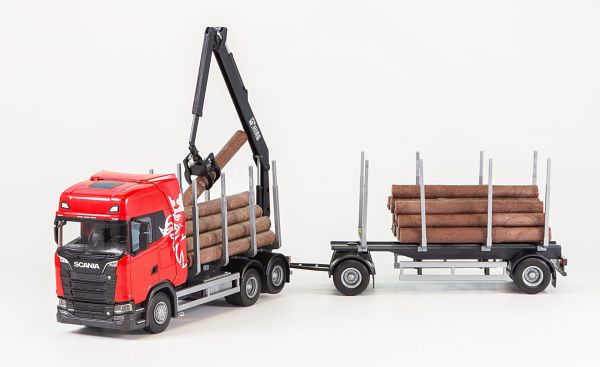 EMEK70675 - SCANIA S730 6x4 red rigid with 1+1 axle timber transport trailer - 1