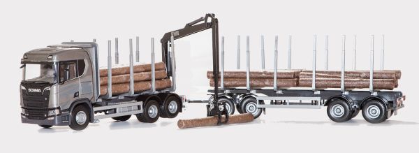 EMEK70683 - SCANIA R730 6x4 grey with dolly and trailer 2 axles wood transport - 1