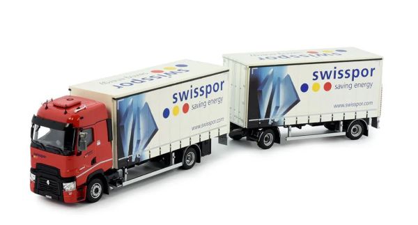 TEK82607 - RENAULT T high 4x2 rigid truck with covered trailer, 1+1 axles, SWISSPOR - 1