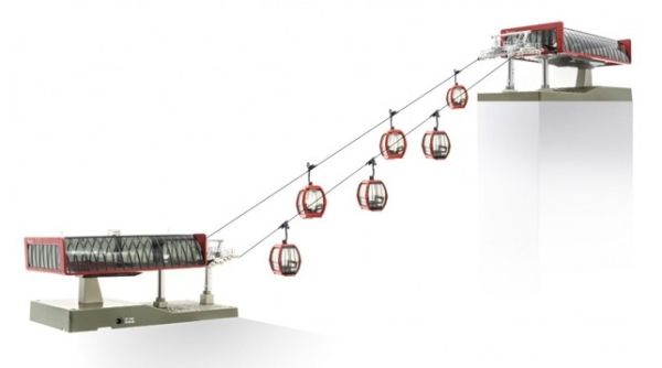 JC82496 - Ski lift with 6 gondolas in red colors 1/87 - 1