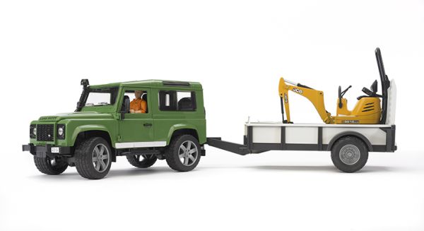 BRU2593 - LAND ROVER DEFENDER with trailer and mini excavator JCB AND DRIVER bruder TOYS - 1