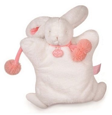 DC2742BC - Rabbit puppet White Pompon and Coral 25 cm - 1