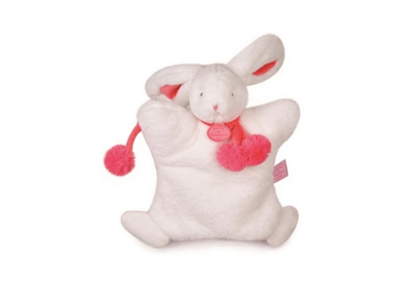 DC2742BR - White and Red Pompon Rabbit Puppet 25 cm - 1
