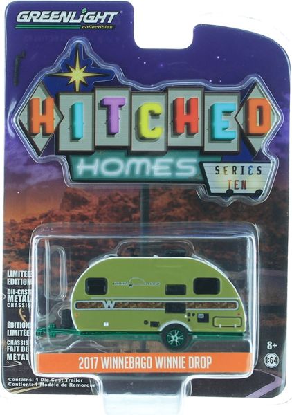 GREEN34100-CVERT - WINNEBAGO Winnie Drop 2017 caravan 1 axle green and white green rims Hitchead series Green metal version sold in blister pack - 1