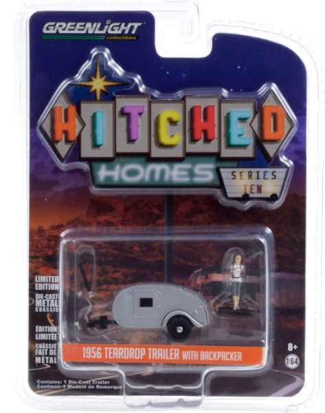 GREEN34100-F - TEARDROP 1 axle 1956 gray caravan with Hitched Homes series figurine sold in blister pack - 1